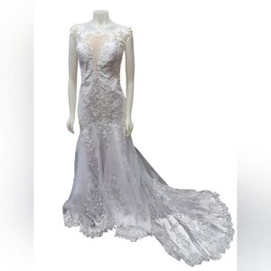 Chong Xiao NWT Mermaid Sweetheart Lined Lacey White Wedding Gown Size XL